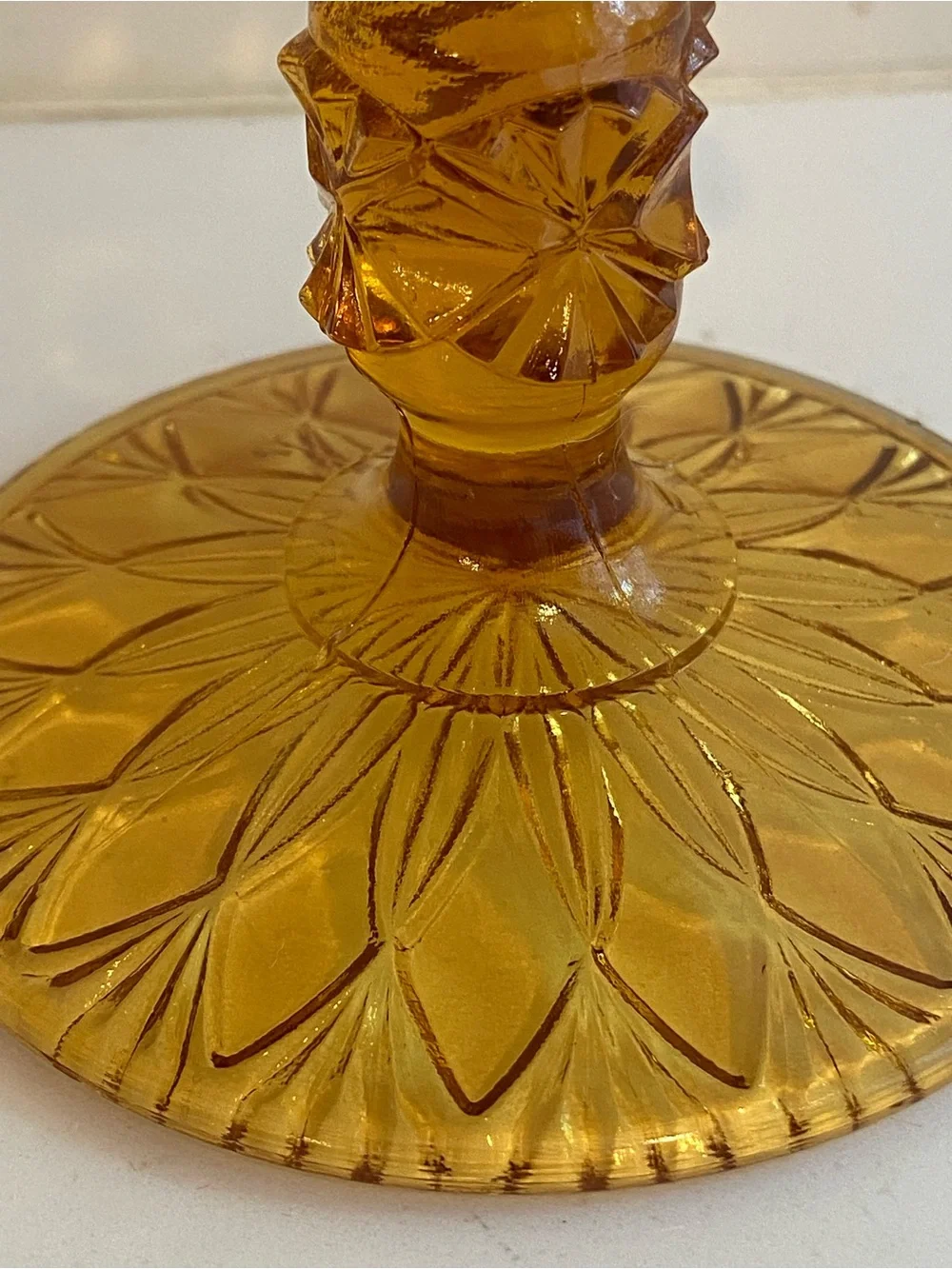 Vintage Fenton Style Amber Glass Pedestal Trinket Dish W/ Ruffled Rim 5” (read)